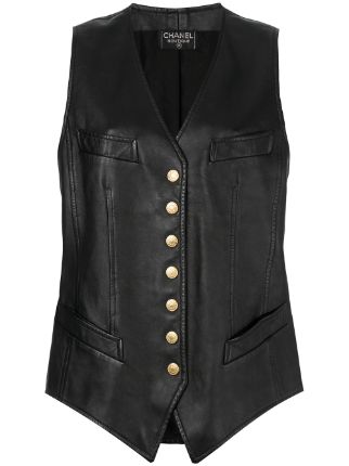 CHANEL Pre-Owned Logo Button Leather Vest - Farfetch