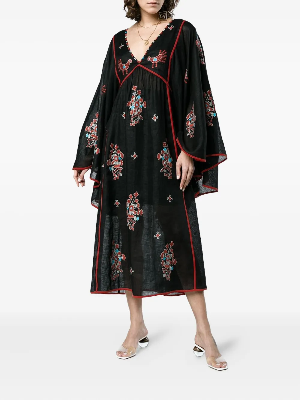 Vita Kin Black Happy Flowers Midi Dress - Zwart