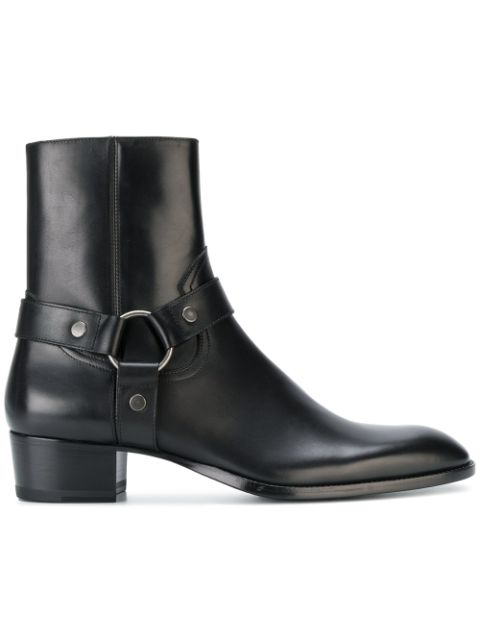 Saint Laurent Wyatt Harness Boots In Stone-washed Leather In Black ...