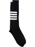 Thom Browne Over The Calf Socks With White 4-Bar Stripe In Lightweight Cotton - Blue