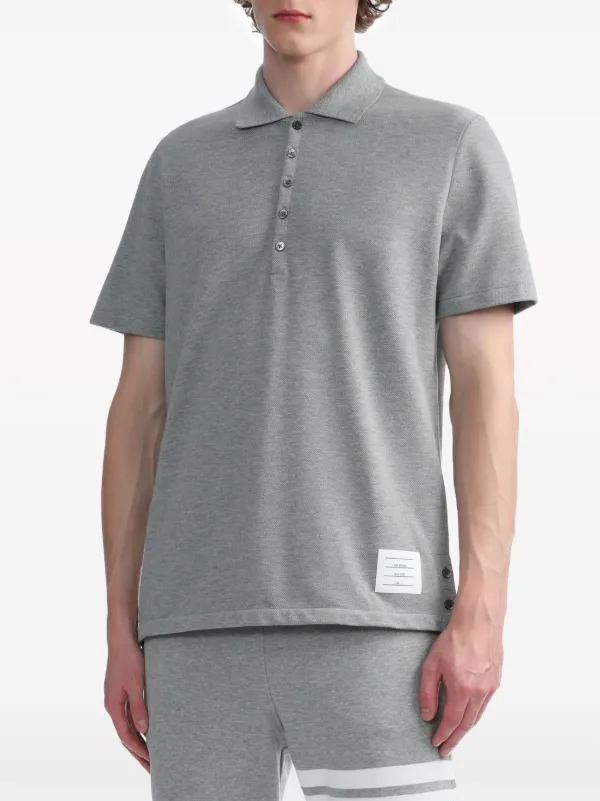 Thom Browne Center-Back Stripe Piqué Polo Top | Grey
