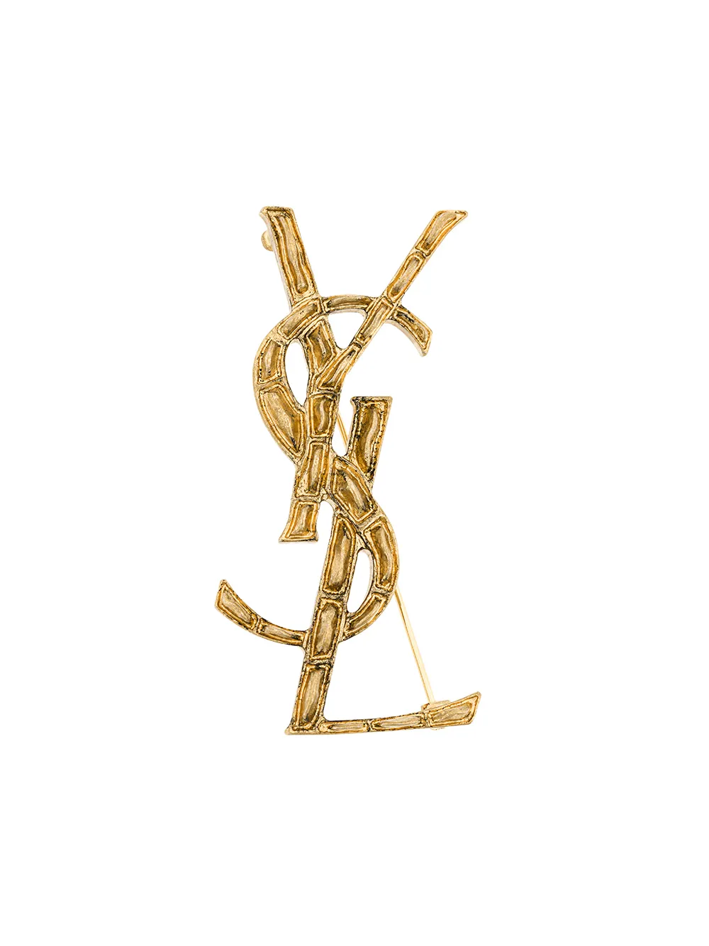 Shop Saint Laurent Monogram Crocodile-effectt Brooch In Metallic