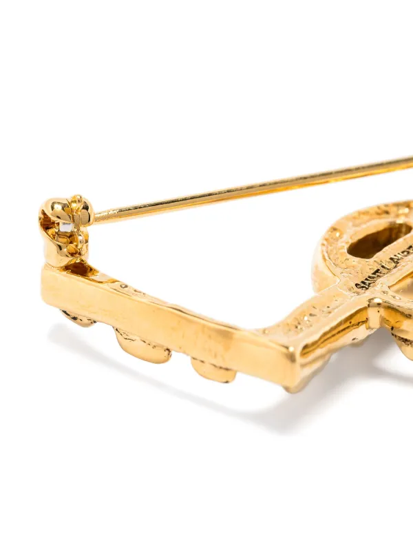 Saint Laurent YSL logo-plaque Brooch | Gold | FARFETCH