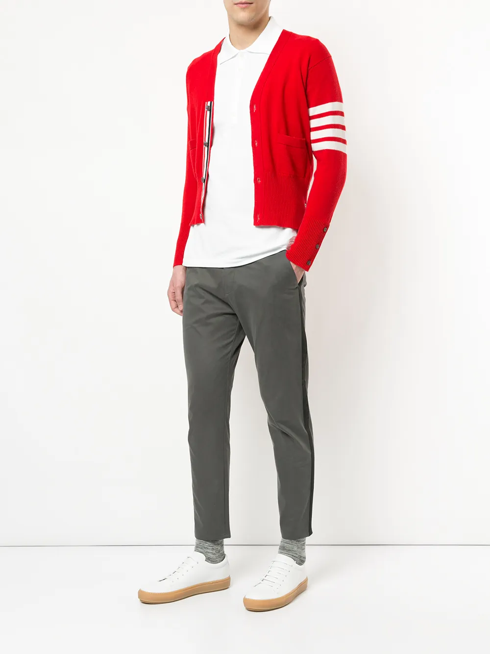 Thom Browne cashmere 4-bar stripe cardigan Rood