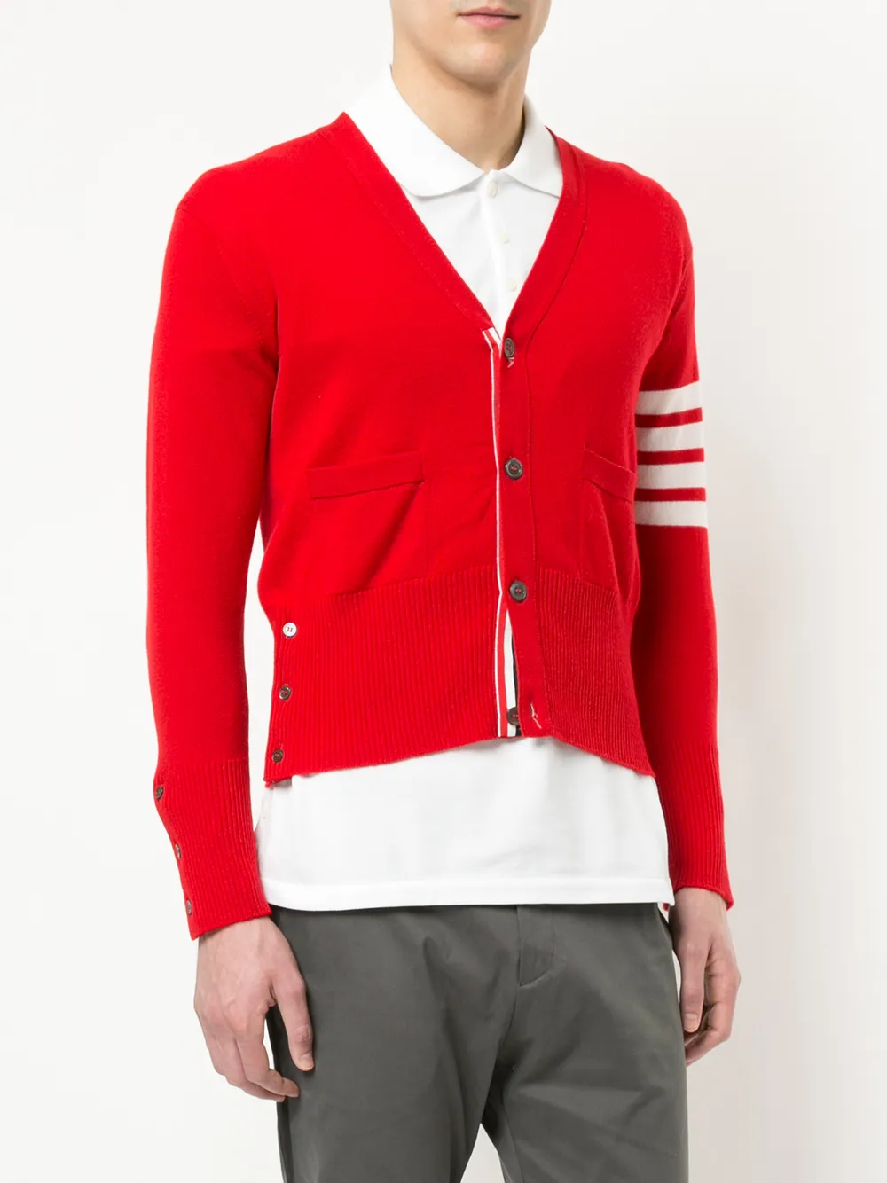 Thom Browne cashmere 4-bar stripe cardigan Rood
