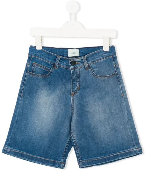 Fendi Kids logo patch denim shorts