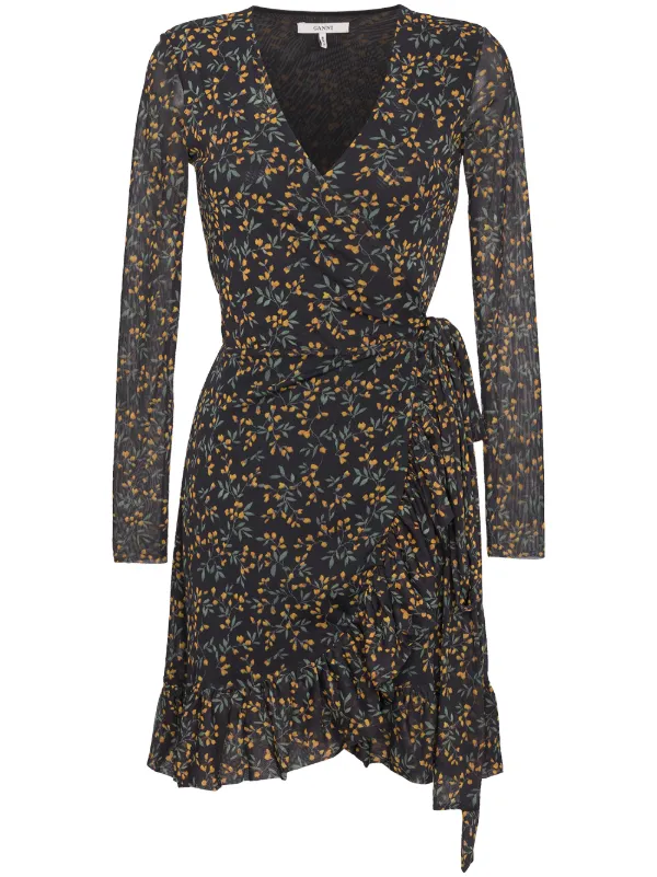 ganni tilden mesh wrap dress