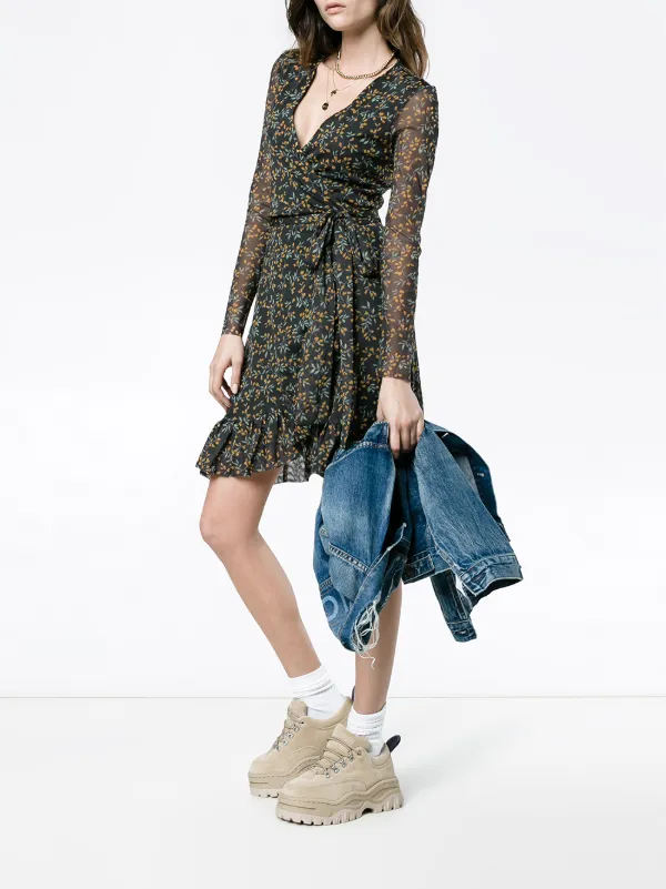ganni tilden mesh wrap dress