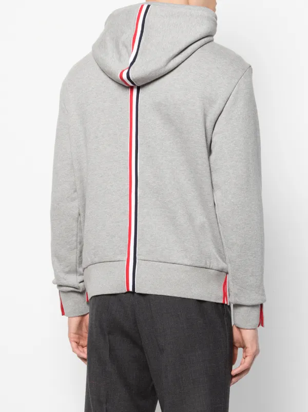 Thom Browne stripe-detail Cotton Jersey Hoodie | Grey | FARFETCH