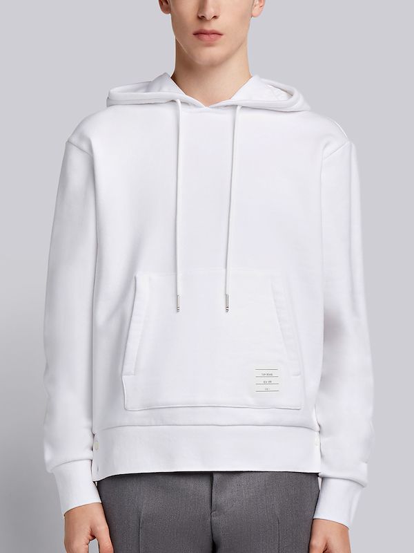 White Loopback Jersey Knit Center Back Stripe Pullover Hoodie