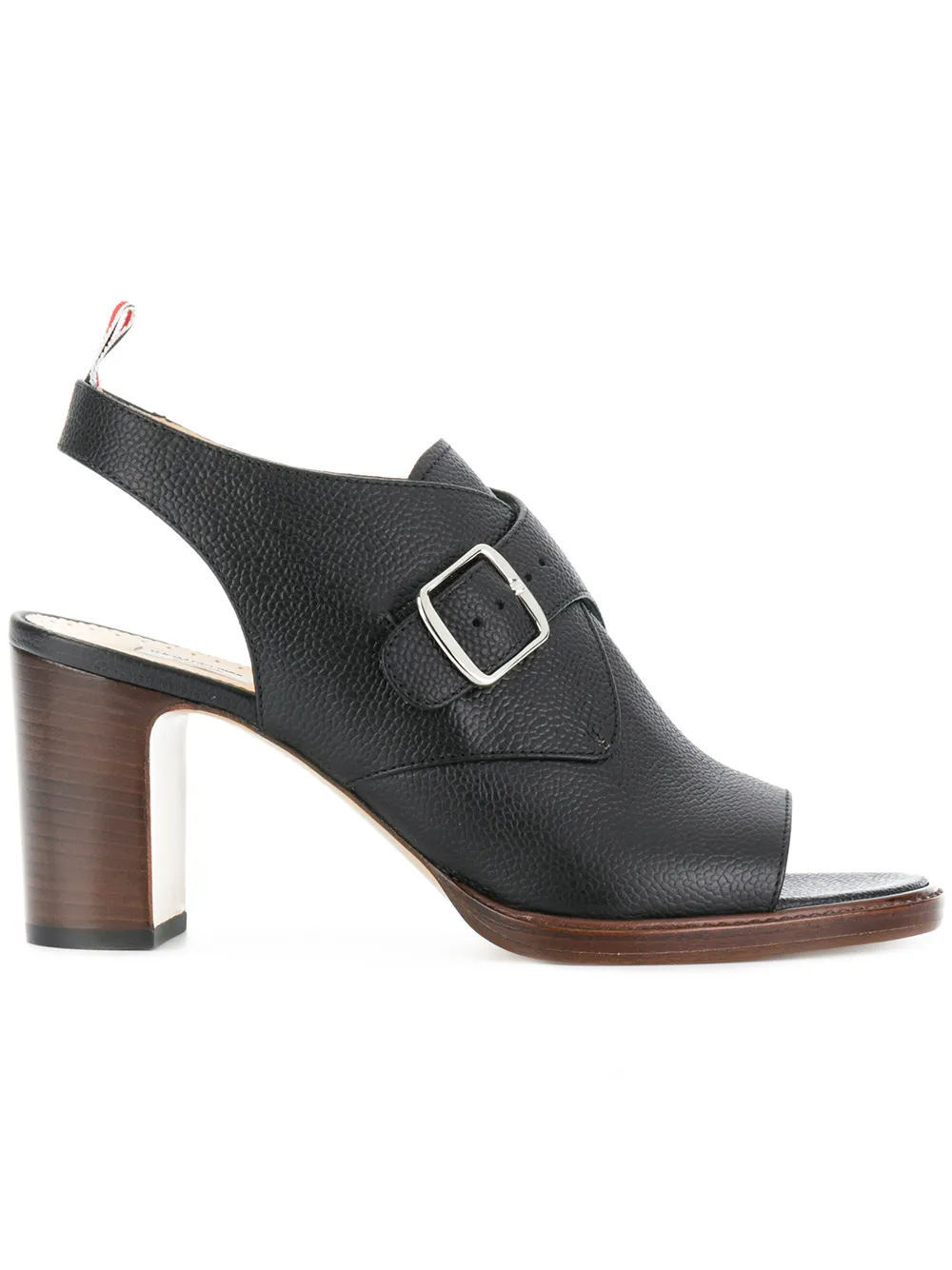 

Thom Browne Single Monkstrap Peep Toe With Contrast Stacked Block Heel (7.5 Cm) In Pebble Grain - Black