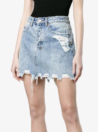 high waisted ripped denim mini skirt展示图