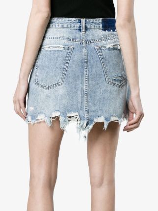 high waisted ripped denim mini skirt展示图