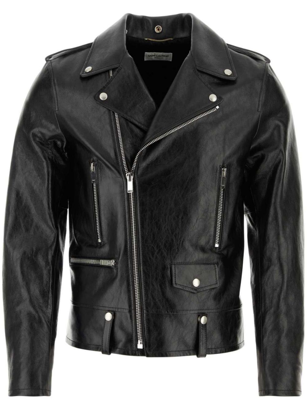 leather zipped biker jacket