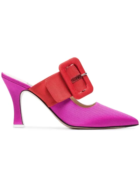 Click to view more detailed imagery on our partner's website Attico Bi Color Large Buckle Mule In Red And Fuchsia In Pink