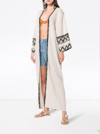 zig zag embroidered cotton kaftan jacket展示图