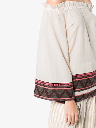 off-shoulder zig zag embroidered cotton top展示图