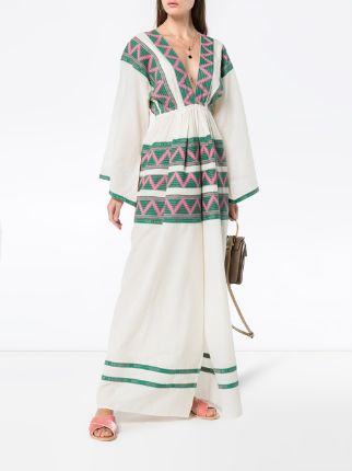 V-neck zig zag embroidered kaftan dress展示图