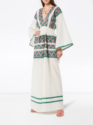 V-neck zig zag embroidered kaftan dress展示图