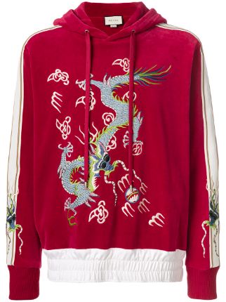 Gucci dragon appliqué velvet hoodie $1 