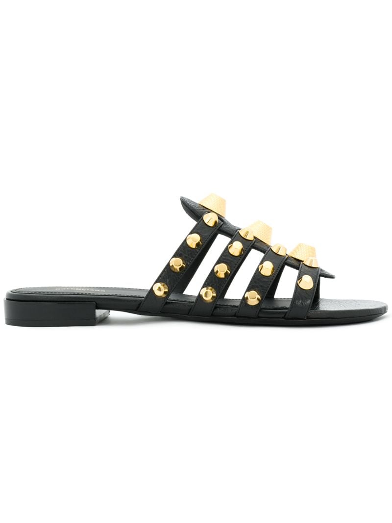 BALENCIAGA Studded Caged Flat Slide Sandal, Bleu Obscur in Eoir | ModeSens