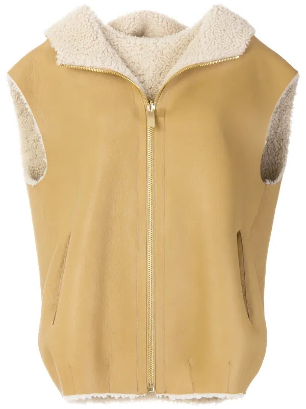 Michael Kors Collection Zipped Shearling Gilet in Neutrals