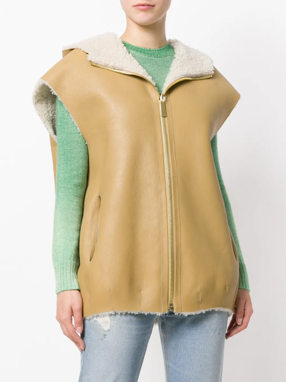Michael Kors Collection zipped shearling gilet Beige