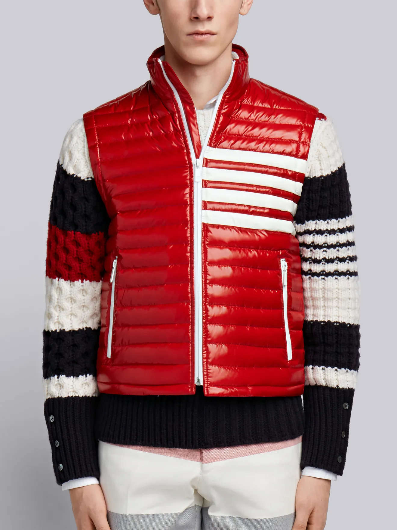 4Bar Quilted Down Satin Tech Vest Thom Browne Official