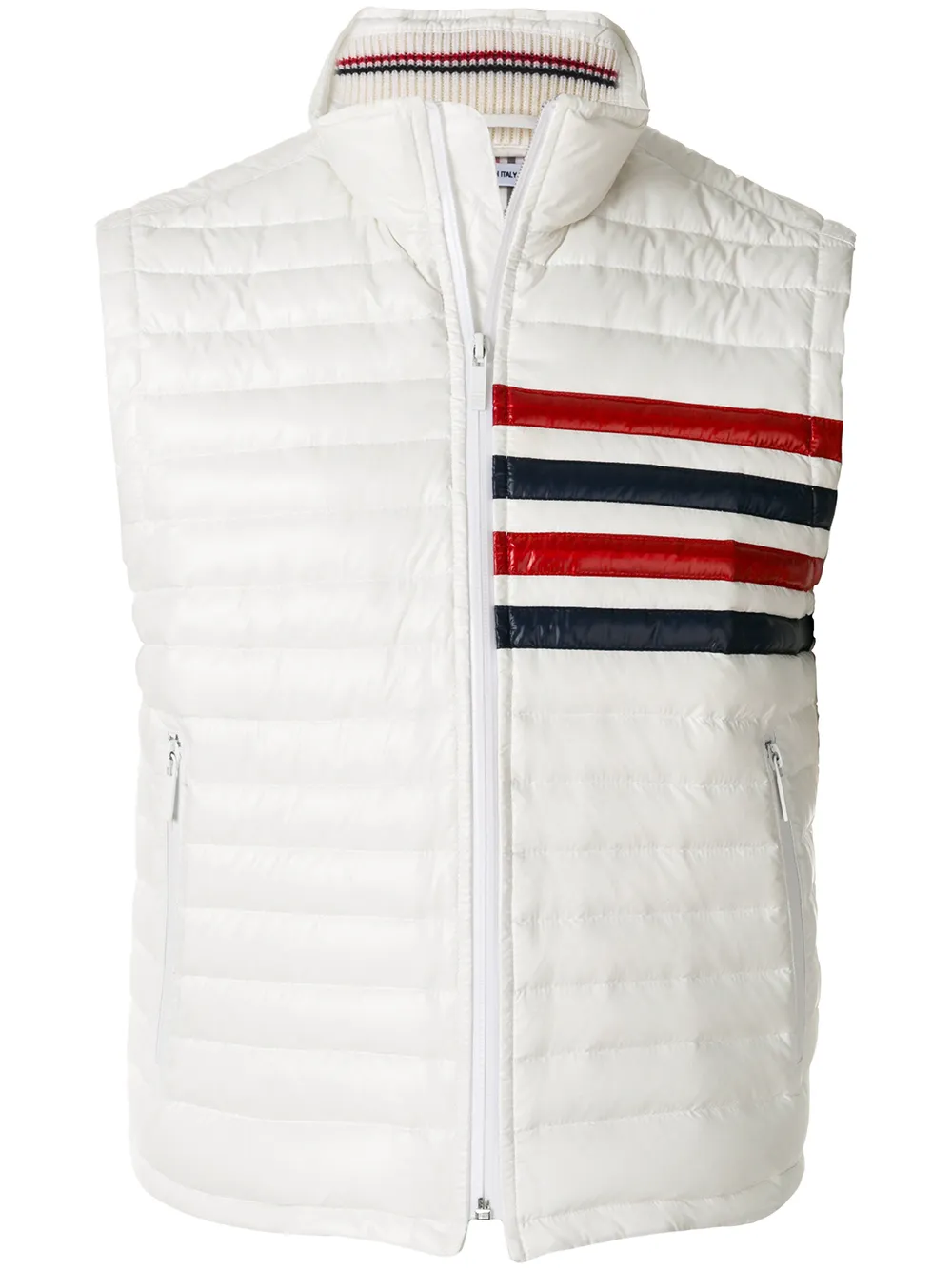 

Thom Browne 4-Bar Quilted Down Satin Tech Vest - Blanco