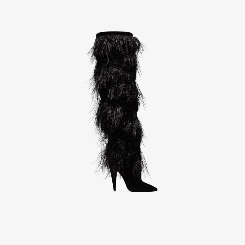 SAINT LAURENT SAINT LAURENT 'YETI 110' OVER-KNEE-STIEFEL MIT FEDERBESATZ,521503GVO0012561037