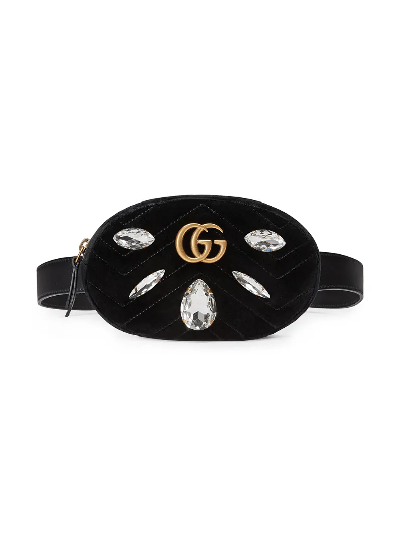 gucci marmont天鹅绒腰包 in black