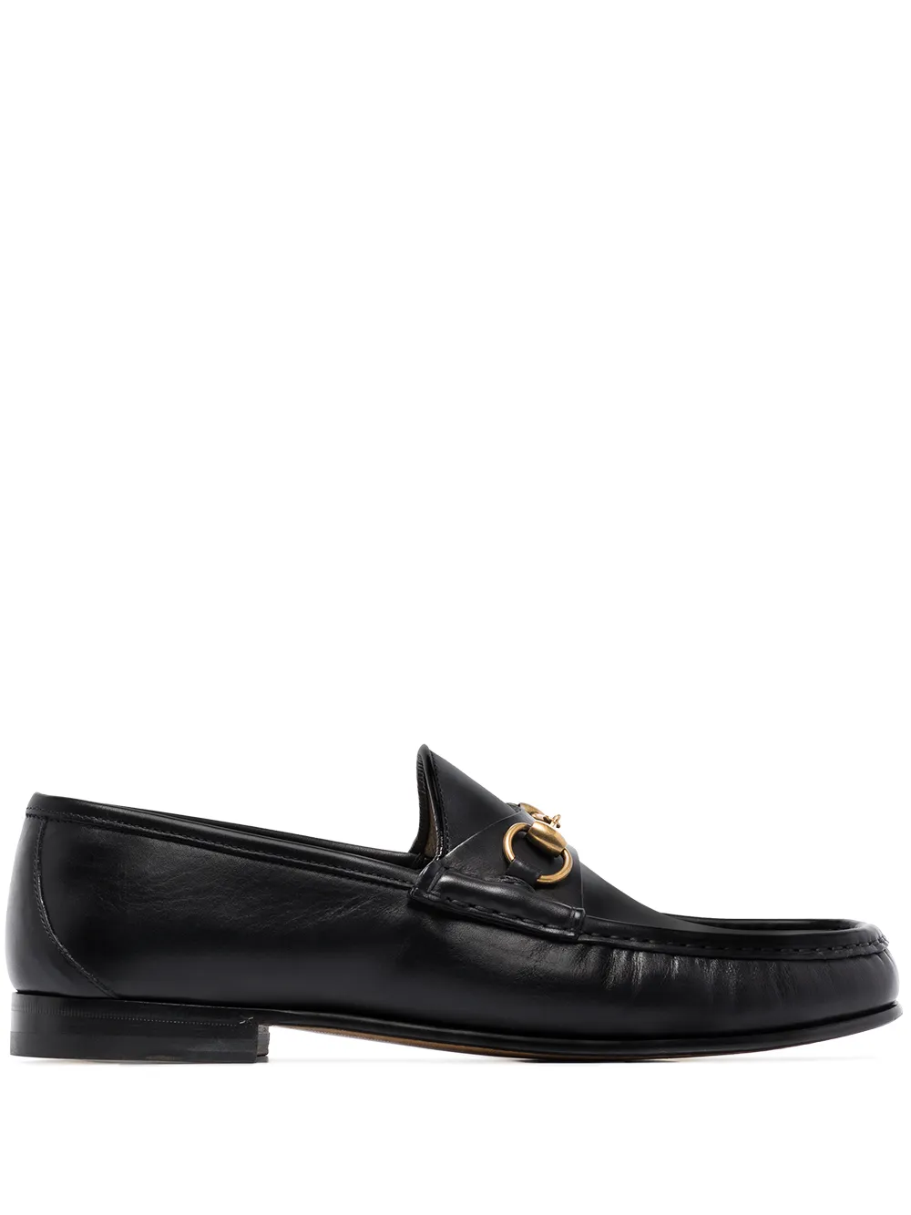 Gucci Black Leather Loafers With Iconic Horsebit | ModeSens