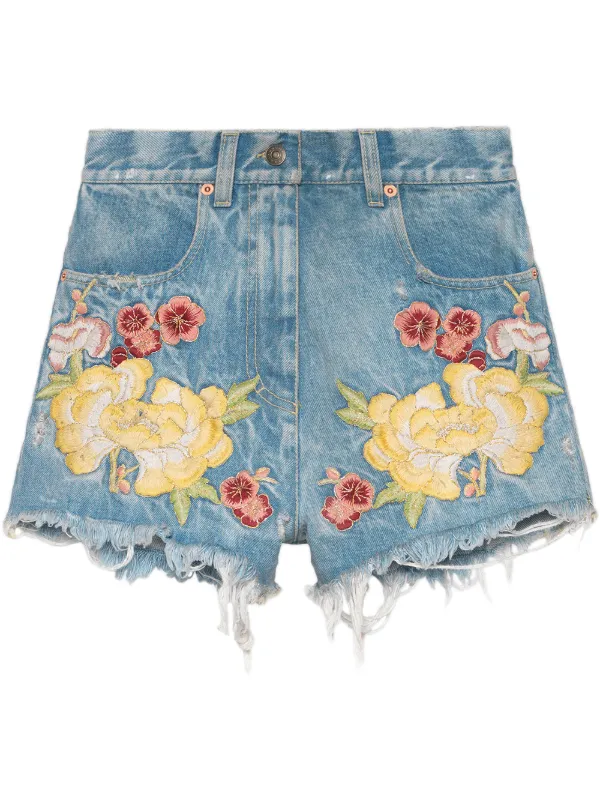 denim embroidered shorts