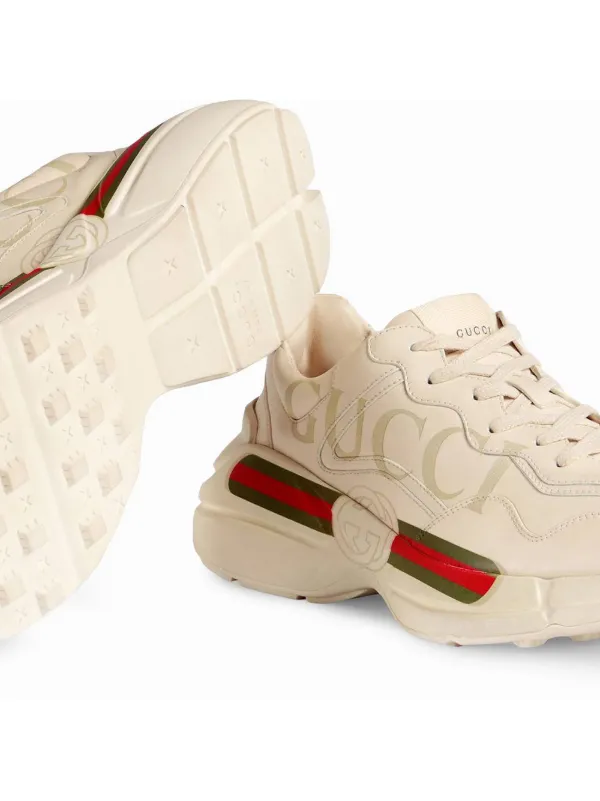 rhyton gucci logo leather sneakers