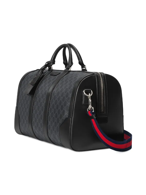 GUCCI Soft GG Supreme Monogram Appia Calfskin Web Medium Carry On Duffle Bag  Black Grey 1243401