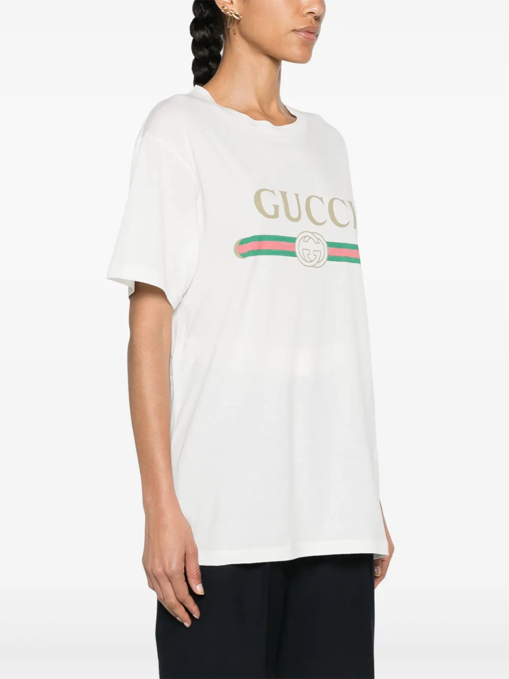 Shop Gucci Logo-print Cotton T-shirt In White