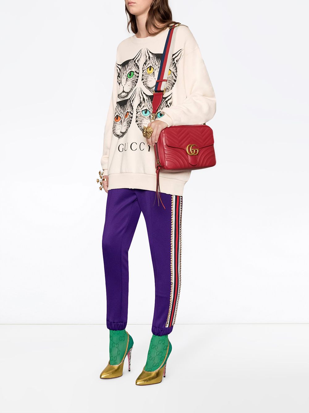 Gucci Red GG Marmont Stripe Shoulder Bag - Farfetch