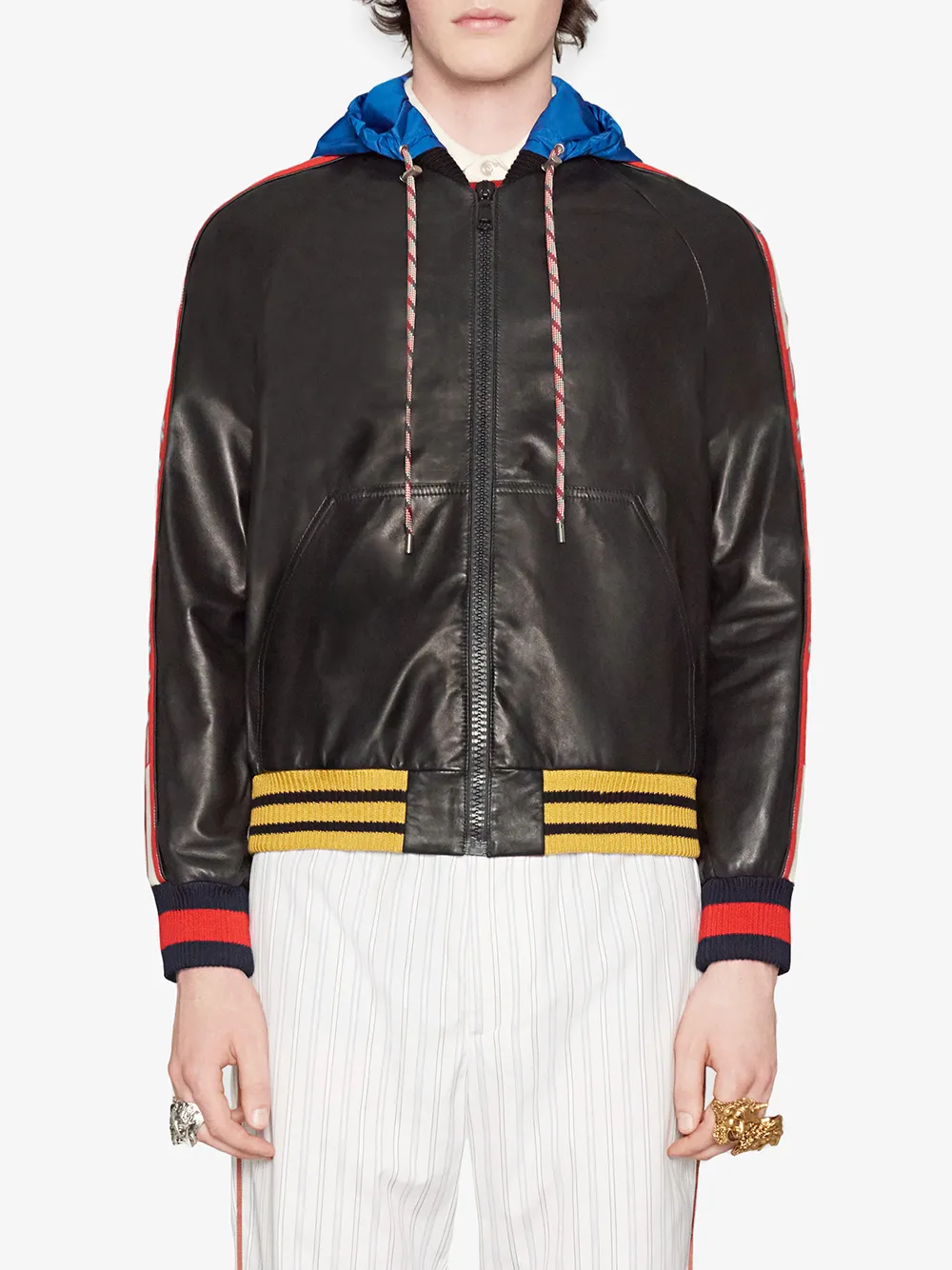 Gucci Gucci Stripe Leather Bomber With Hood - Farfetch