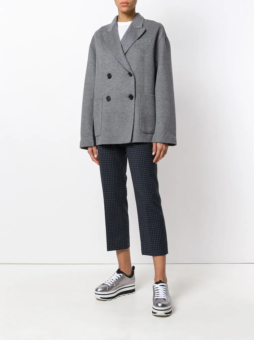 Prada abrigo corto con doble botonadura - Gris - Prada | Mystilo