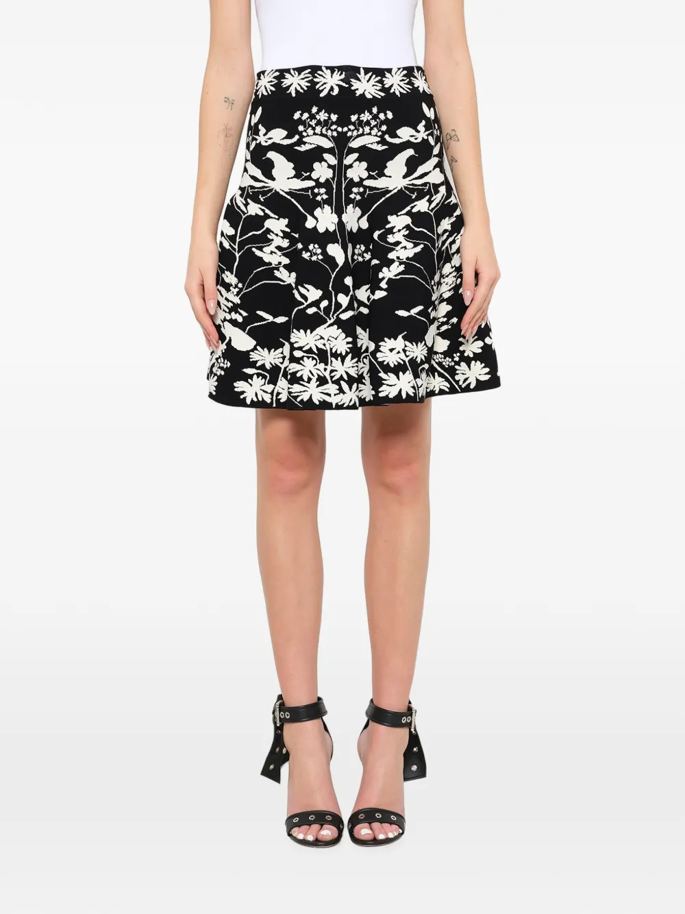 Alexander McQueen floral A-line skirt - Schwarz