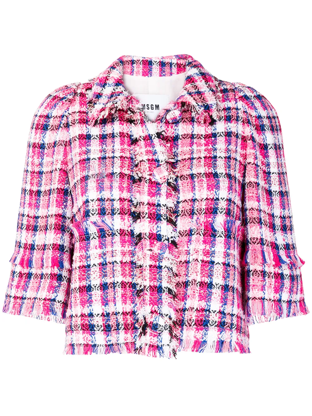 $840 MSGM Fringe-trim Check Tweed Jacket - Buy Online - Fast Delivery, Price, Photo