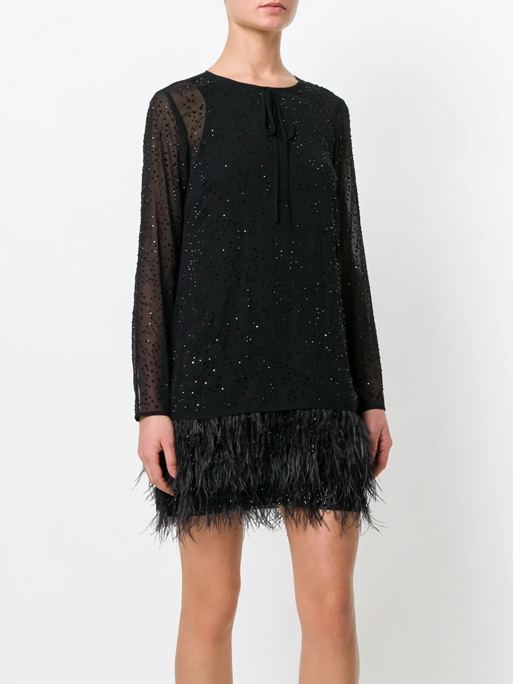Imagen secundaria de producto de Michael Michael Kors vestido con dobladillo de plumas de avestruz - Negro - MICHAEL Michael Kors