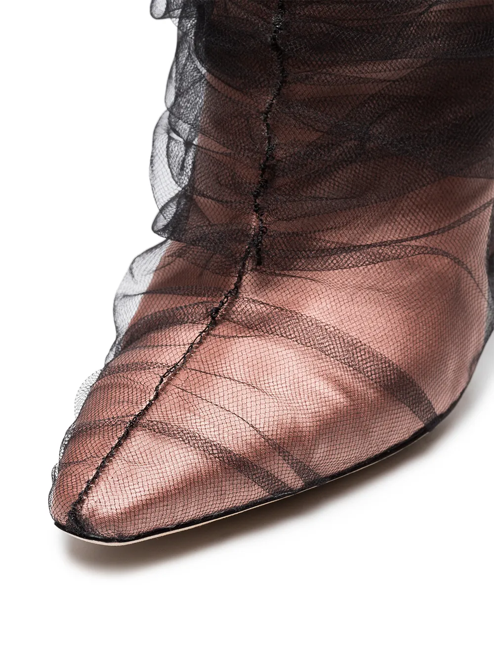 OFF-WHITE C/O JIMMY CHOO BLACK ELISABETH 100 TULLE WRAPPED SATIN BOOTS OWIA104S18991185271012575555