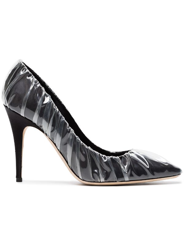 Shop Off-White C/O Jimmy Choo Black Anne 100 PVC Wrapped Satin Pumps with Delivery -