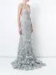 Marchesa Notte 3D floral plunge gown