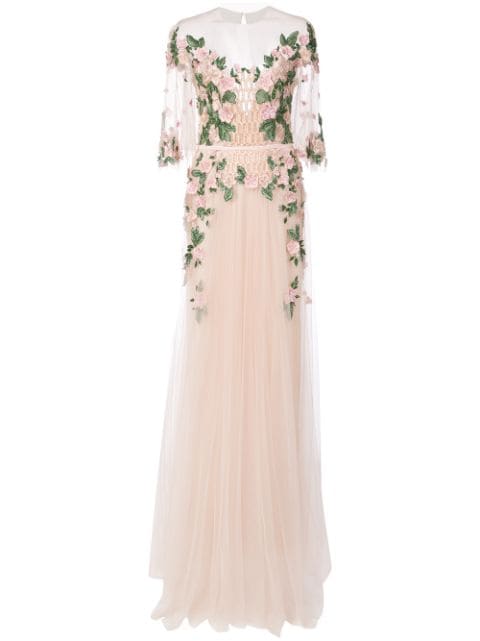 MARCHESA NOTTE FLORAL EMBROIDERED GOWN,N20G052912581170