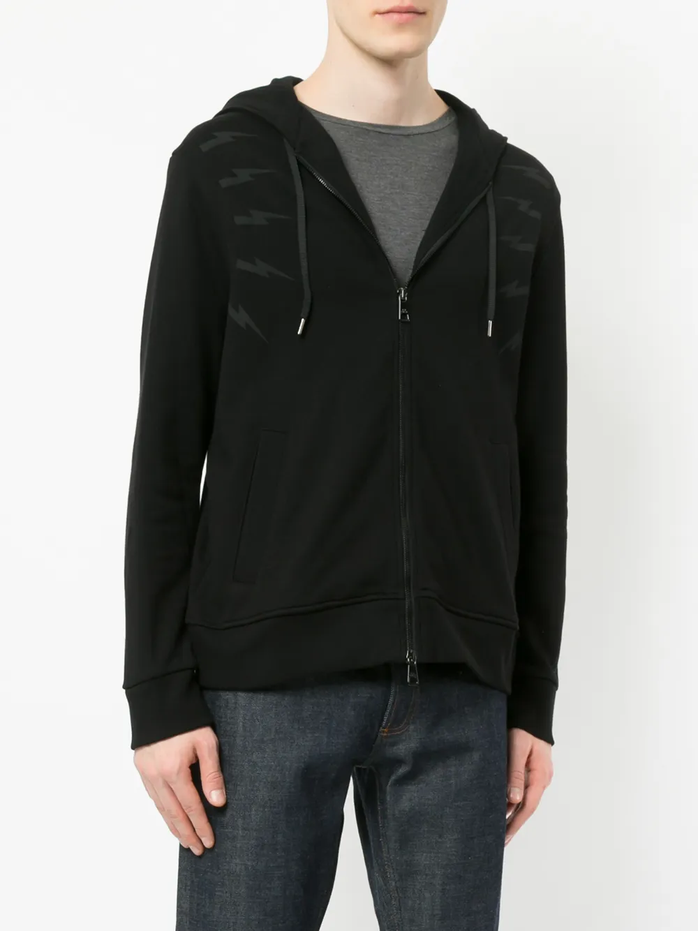  Neil Barrett Kapuzenjacke Mit Blitzen   Schwarz 