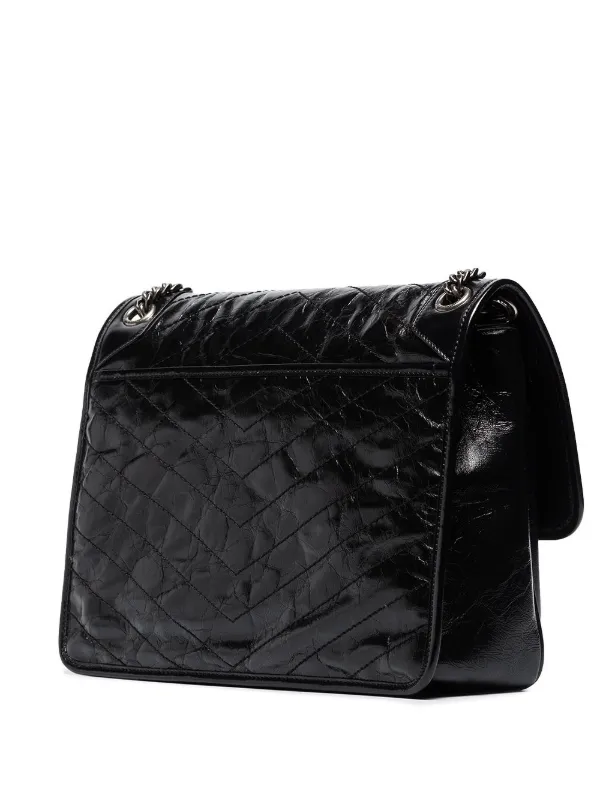 Saint Laurent Black Chevron YSL Niki Crossbody Chain Bag Leather