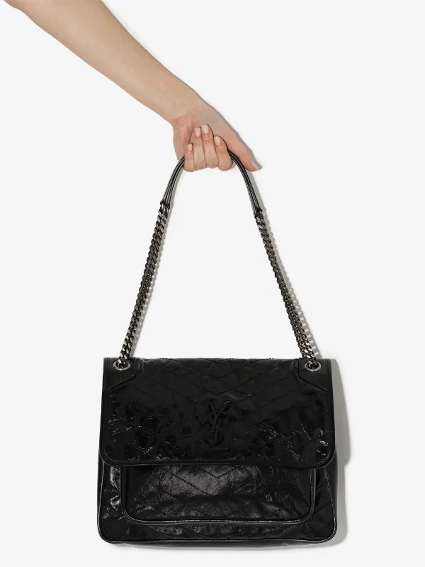 Saint Laurent Niki Large YSL Crinkled Calf Leather Shoulder Bag