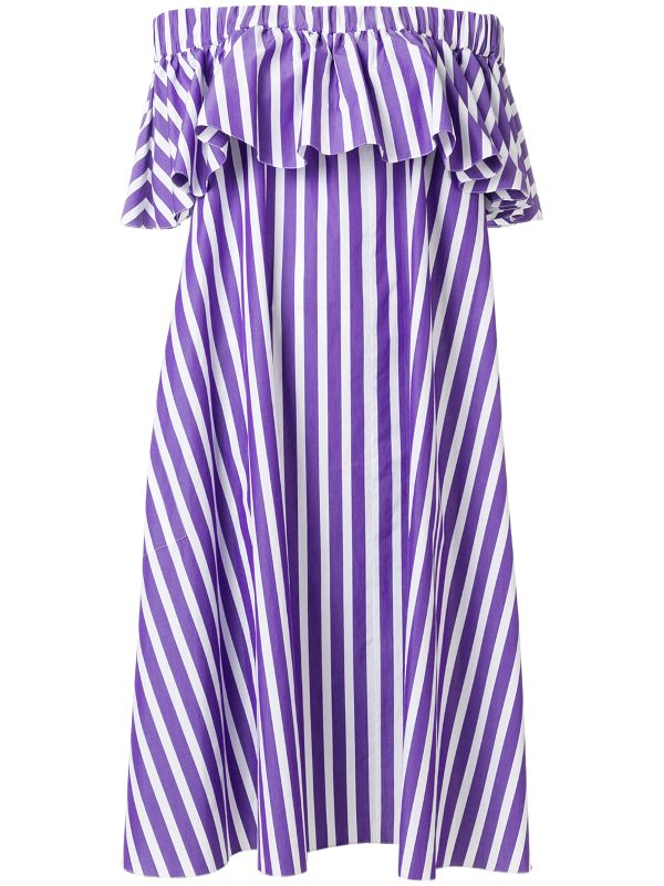 purple and white striped dress